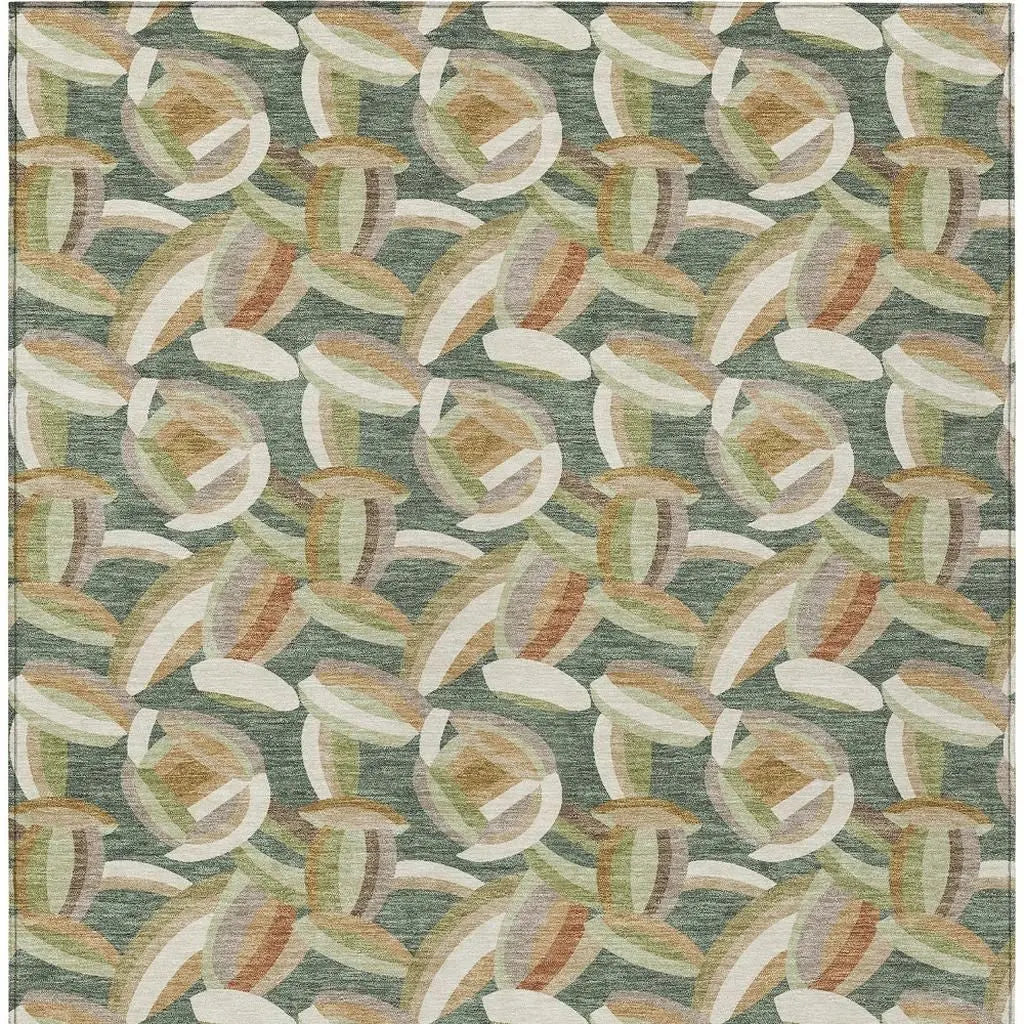 5' X 8' Green And Ivory Abstract Washable Indoor Outdoor Area Rug Homeroots Outdoor