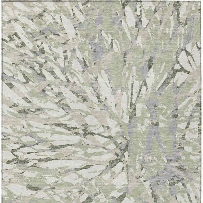 5' X 8' Green And Ivory Abstract Washable Indoor Outdoor Area Rug Homeroots Outdoor