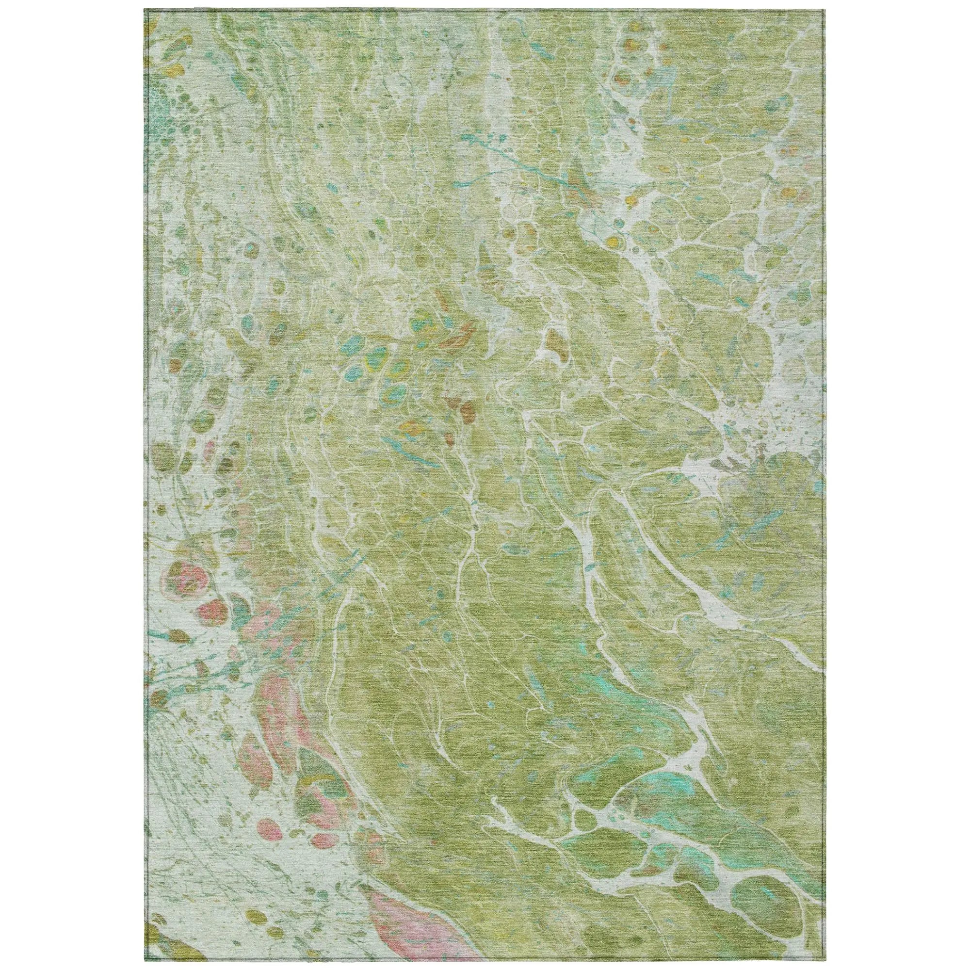5' X 8' Green And Ivory Abstract Washable Indoor Outdoor Area Rug Homeroots Outdoor