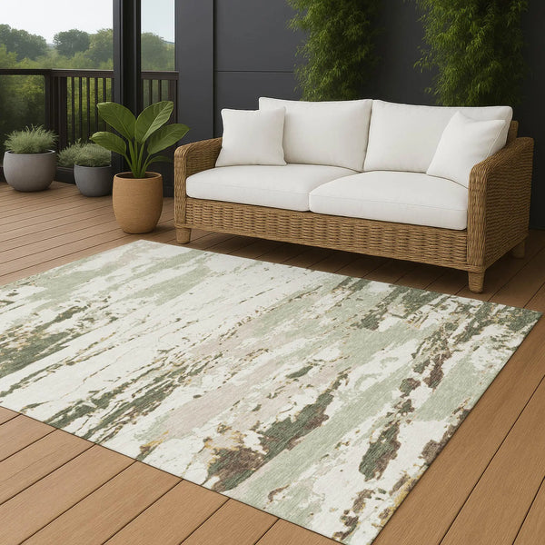 5' X 8' Green And Ivory Abstract Washable Indoor Outdoor Area Rug Homeroots Outdoor