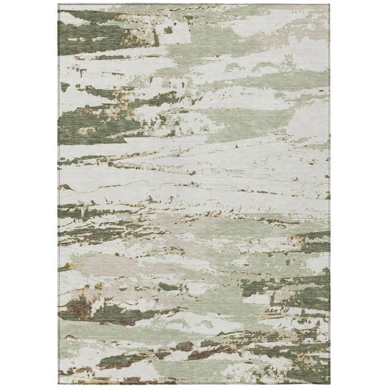 5' X 8' Green And Ivory Abstract Washable Indoor Outdoor Area Rug Homeroots Outdoor