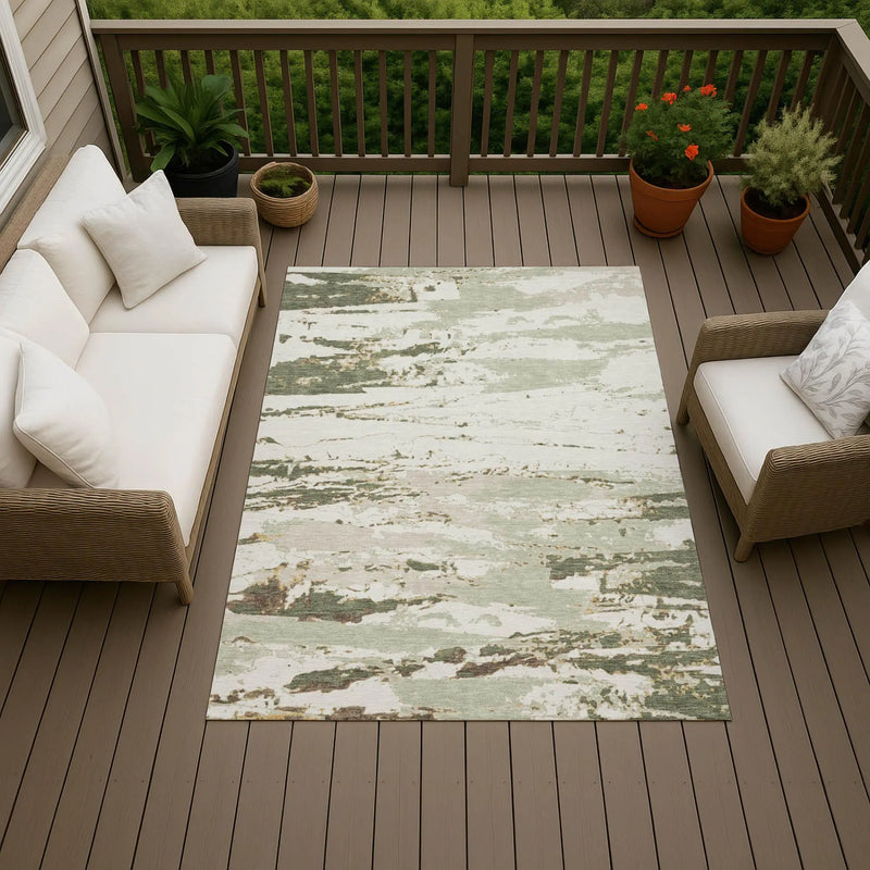5' X 8' Green And Ivory Abstract Washable Indoor Outdoor Area Rug Homeroots Outdoor