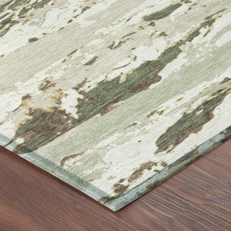 5' X 8' Green And Ivory Abstract Washable Indoor Outdoor Area Rug Homeroots Outdoor