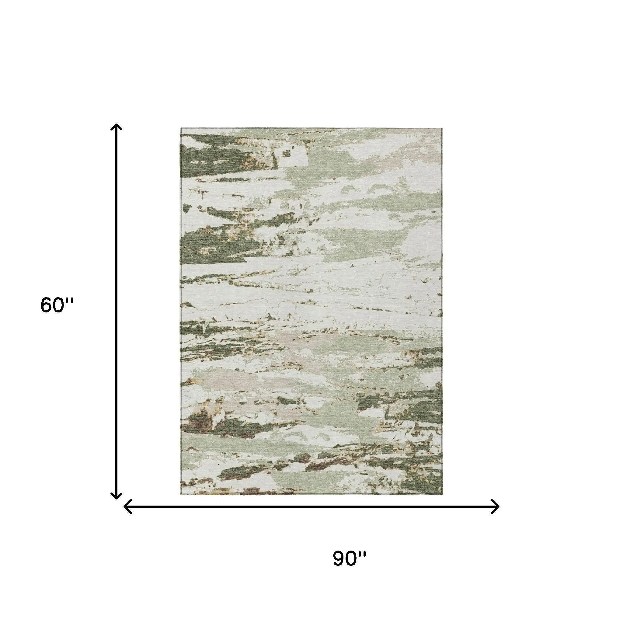 5' X 8' Green And Ivory Abstract Washable Indoor Outdoor Area Rug Homeroots Outdoor