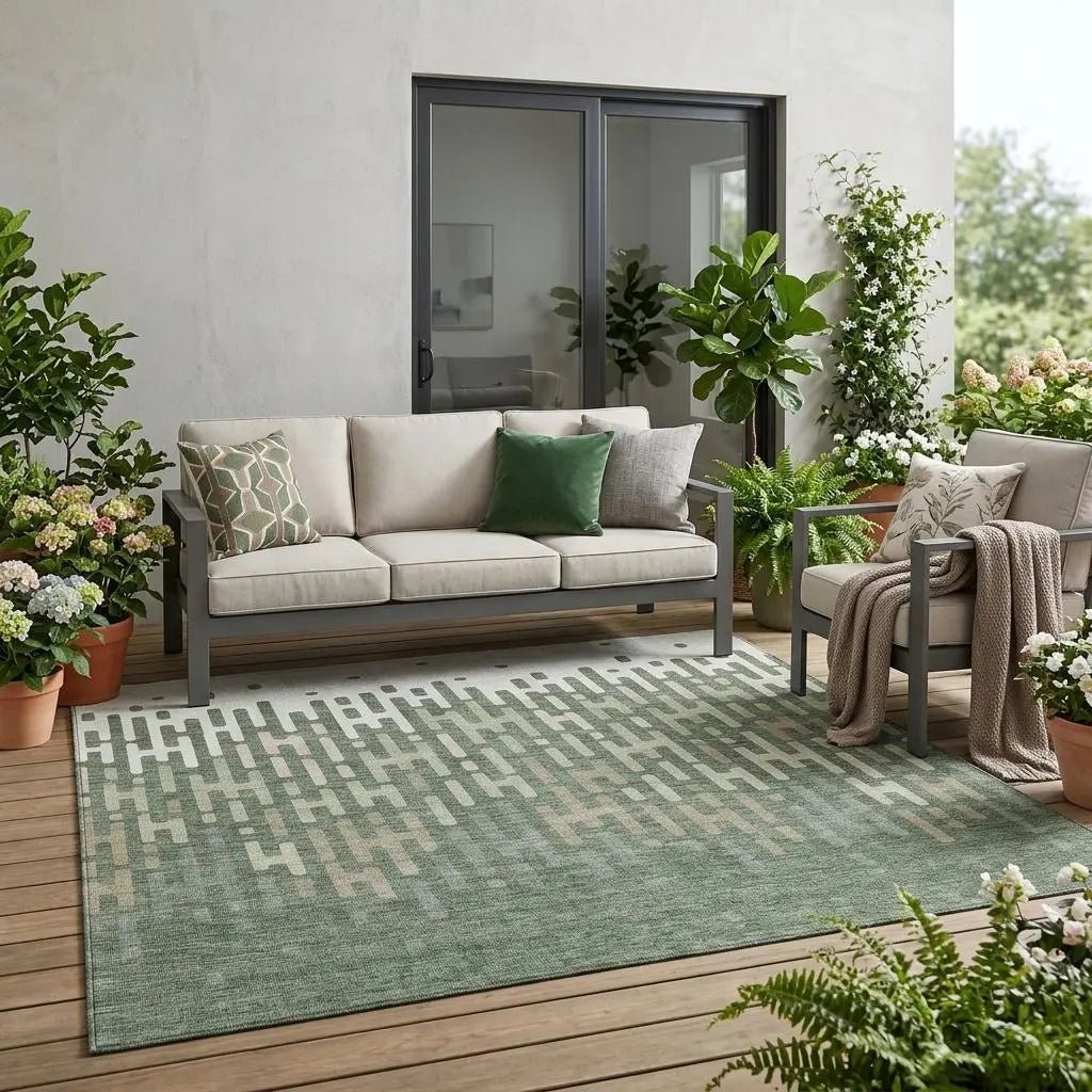 5' X 8' Green And Ivory Abstract Washable Indoor Outdoor Area Rug Homeroots Outdoor