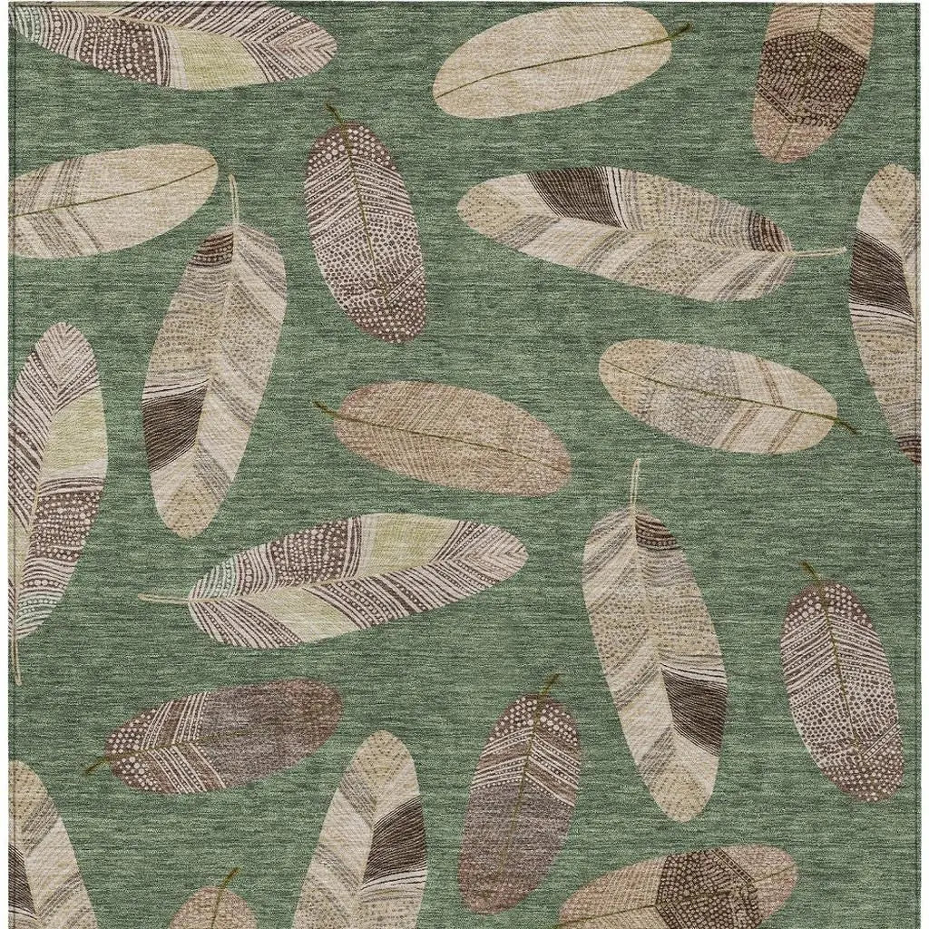 5' X 8' Green And Ivory Botanical Leaves Washable Indoor Outdoor Area Rug Homeroots Outdoor