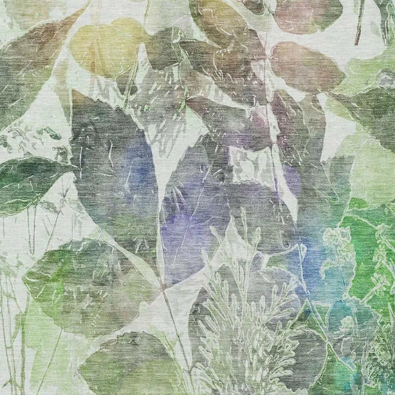 5' X 8' Green And Ivory Botanical Leaves Washable Indoor Outdoor Area Rug Homeroots Outdoor
