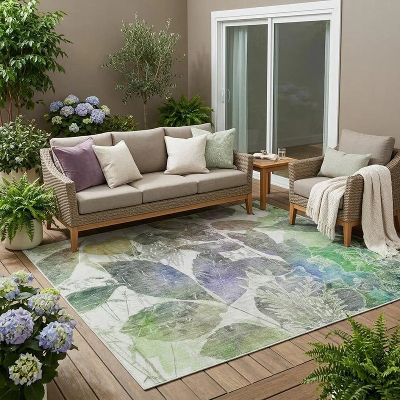 5' X 8' Green And Ivory Botanical Leaves Washable Indoor Outdoor Area Rug Homeroots Outdoor