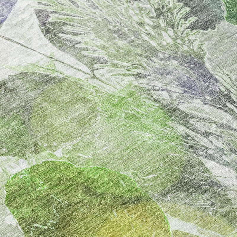 5' X 8' Green And Ivory Botanical Leaves Washable Indoor Outdoor Area Rug Homeroots Outdoor