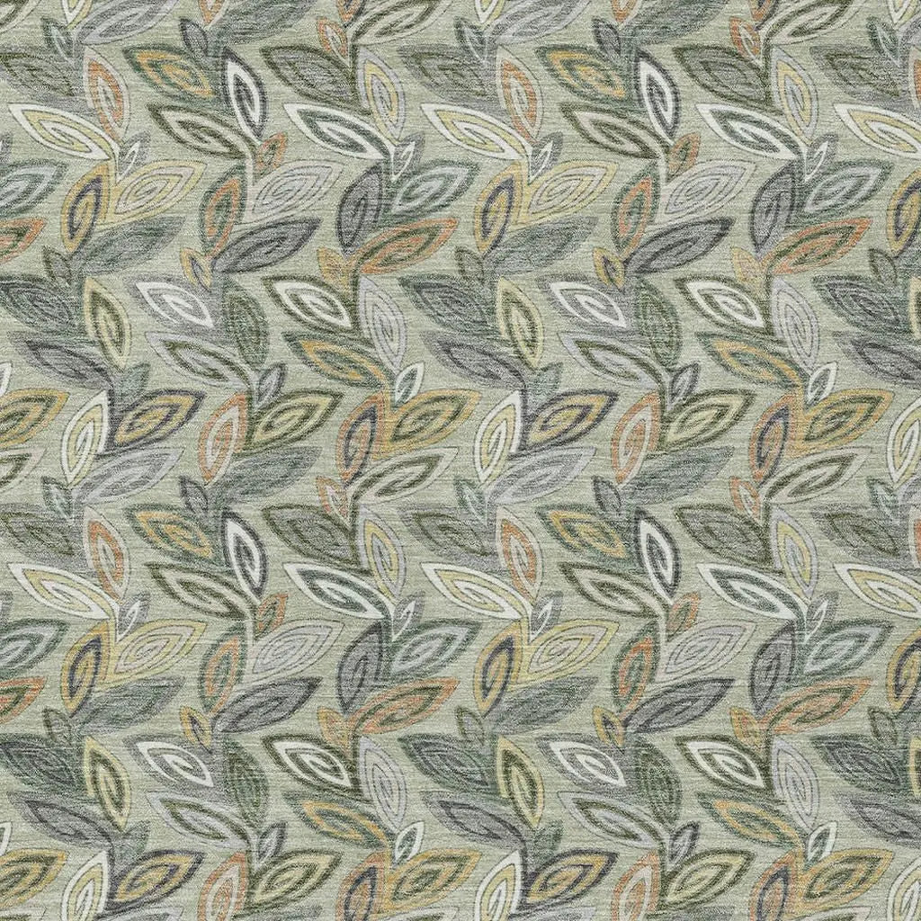 5' X 8' Green And Ivory Botanical Leaves Washable Indoor Outdoor Area Rug Homeroots Outdoor