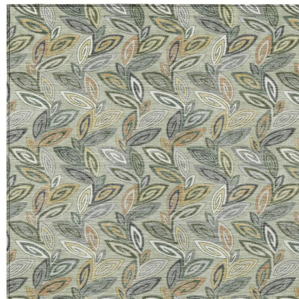 5' X 8' Green And Ivory Botanical Leaves Washable Indoor Outdoor Area Rug Homeroots Outdoor
