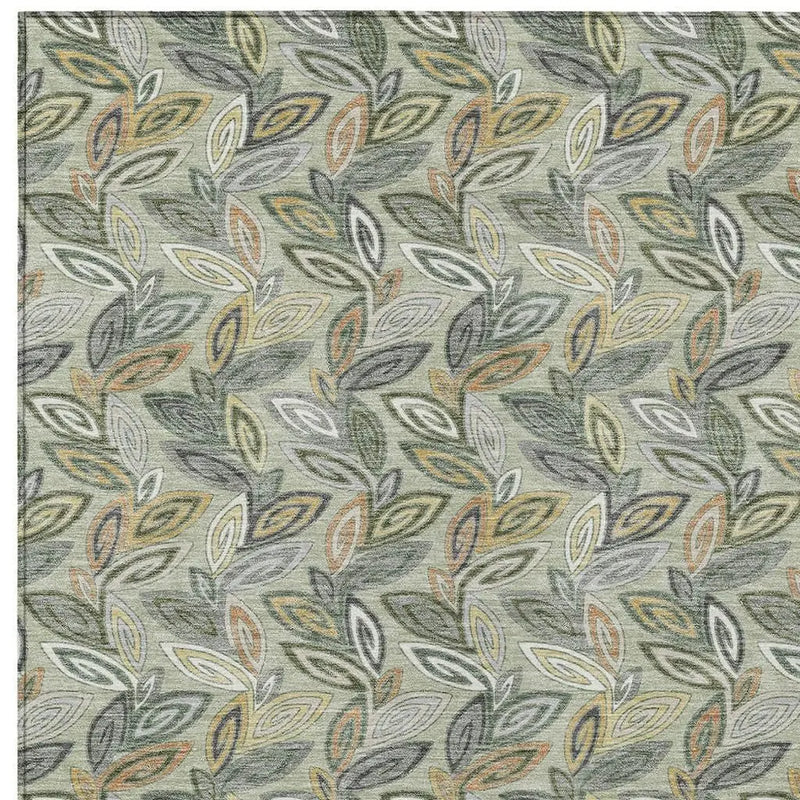 5' X 8' Green And Ivory Botanical Leaves Washable Indoor Outdoor Area Rug Homeroots Outdoor