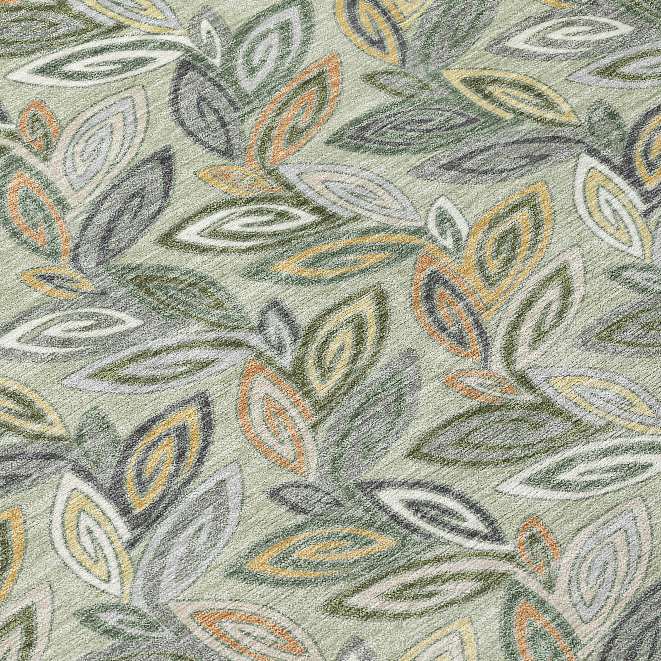 5' X 8' Green And Ivory Botanical Leaves Washable Indoor Outdoor Area Rug Homeroots Outdoor