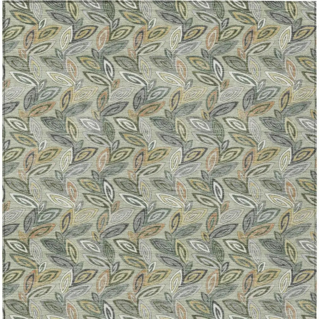 5' X 8' Green And Ivory Botanical Leaves Washable Indoor Outdoor Area Rug Homeroots Outdoor