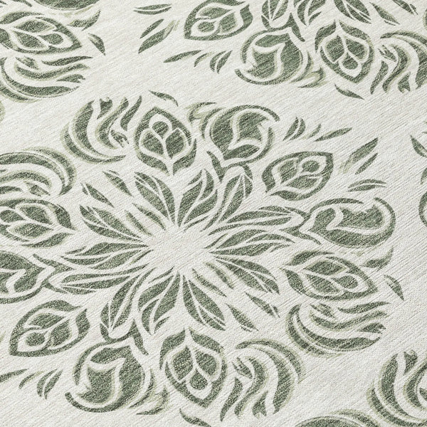 5' X 8' Green And Ivory Damask Washable Indoor Outdoor Area Rug Homeroots Outdoor