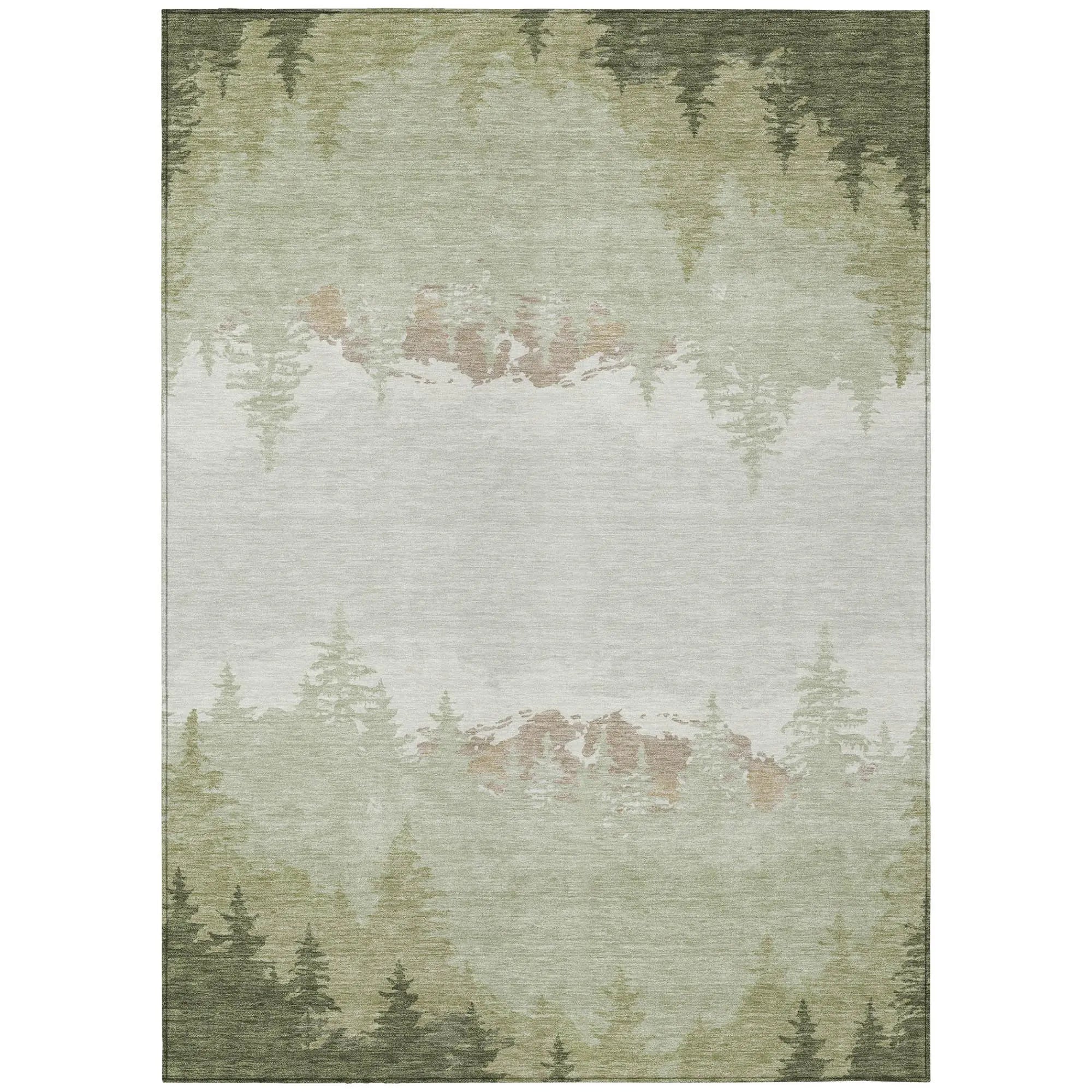 5' X 8' Green And Ivory Floral Washable Indoor Outdoor Area Rug Homeroots Outdoor