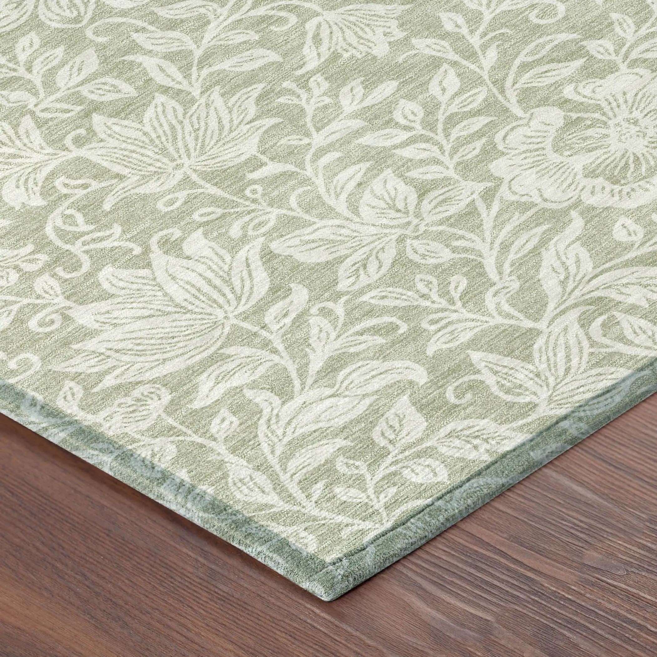 5' X 8' Green And Ivory Floral Washable Indoor Outdoor Area Rug Homeroots Outdoor