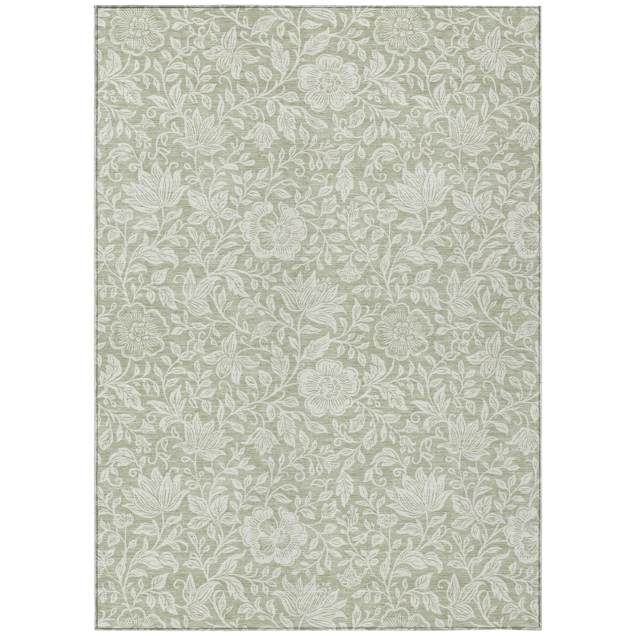 5' X 8' Green And Ivory Floral Washable Indoor Outdoor Area Rug Homeroots Outdoor