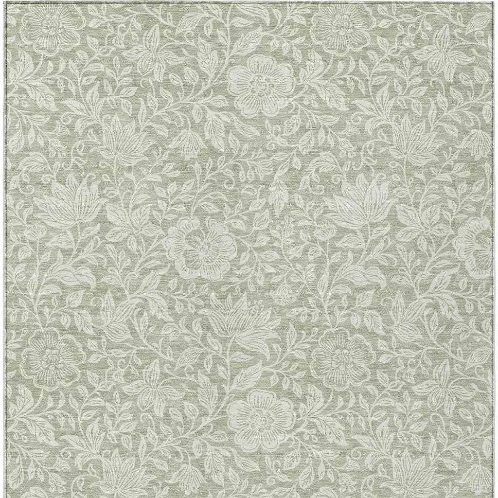 5' X 8' Green And Ivory Floral Washable Indoor Outdoor Area Rug Homeroots Outdoor