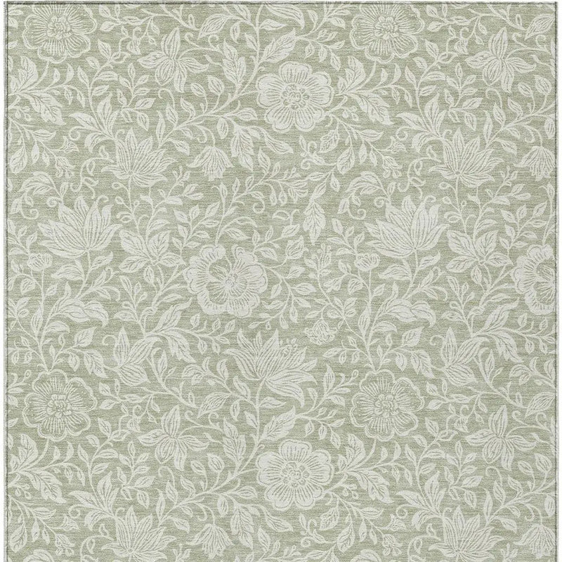 5' X 8' Green And Ivory Floral Washable Indoor Outdoor Area Rug Homeroots Outdoor