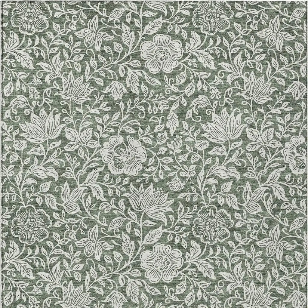 5' X 8' Green And Ivory Floral Washable Indoor Outdoor Area Rug Homeroots Outdoor