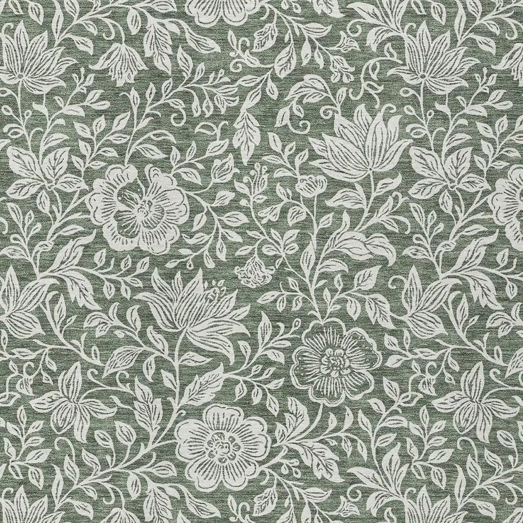 5' X 8' Green And Ivory Floral Washable Indoor Outdoor Area Rug Homeroots Outdoor