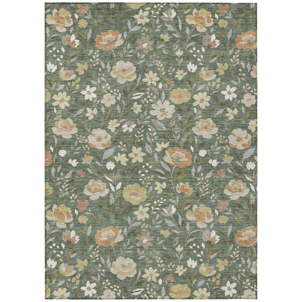 5' X 8' Green And Ivory Floral Washable Indoor Outdoor Area Rug Homeroots Outdoor