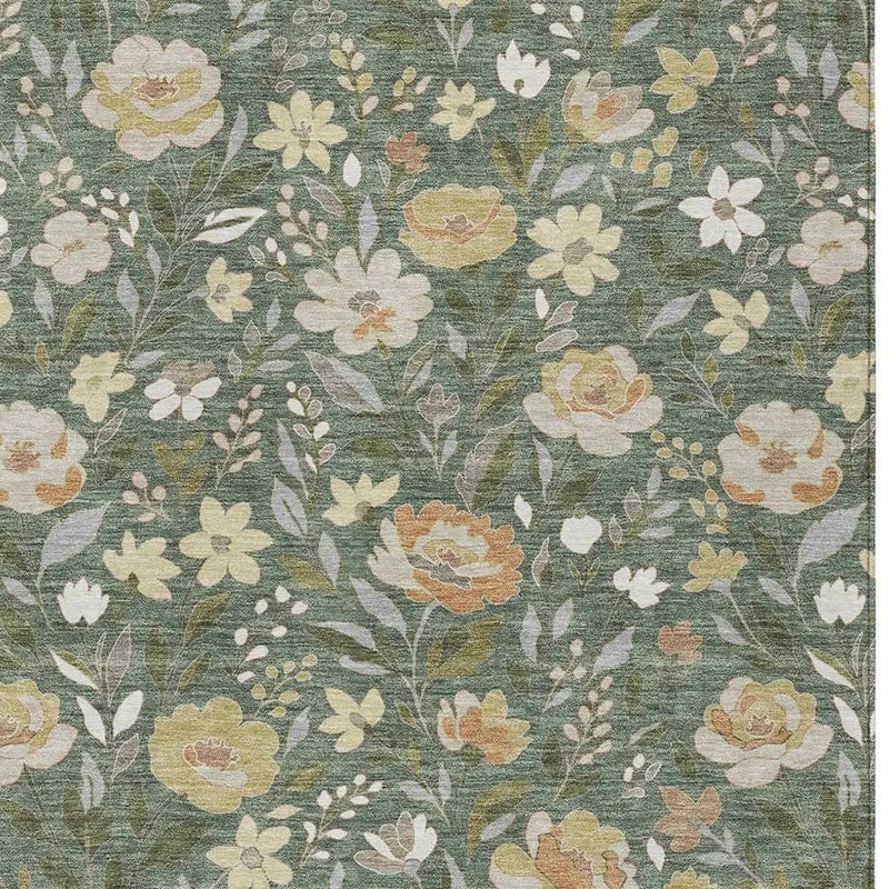 5' X 8' Green And Ivory Floral Washable Indoor Outdoor Area Rug Homeroots Outdoor