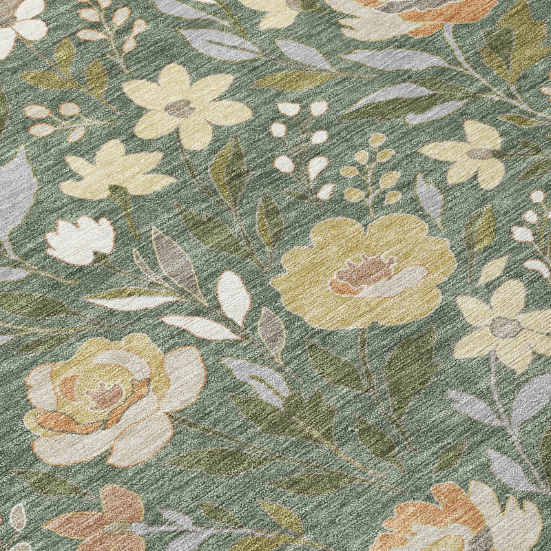 5' X 8' Green And Ivory Floral Washable Indoor Outdoor Area Rug Homeroots Outdoor