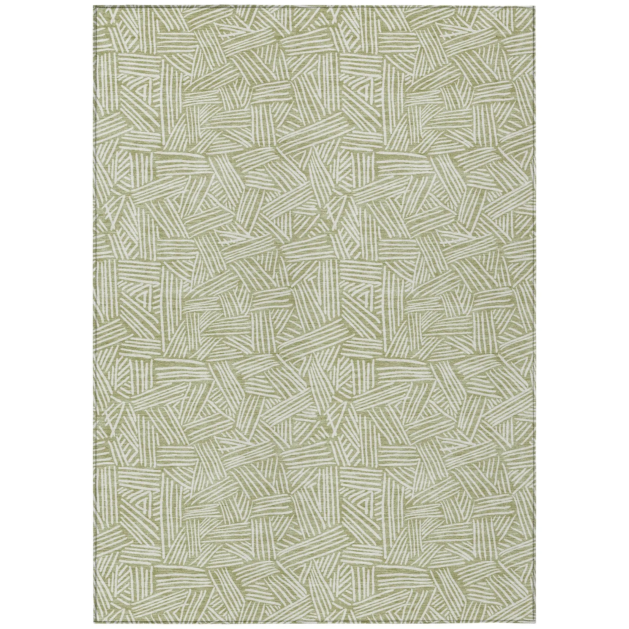 5' X 8' Green And Ivory Geometric Washable Indoor Outdoor Area Rug Homeroots Outdoor