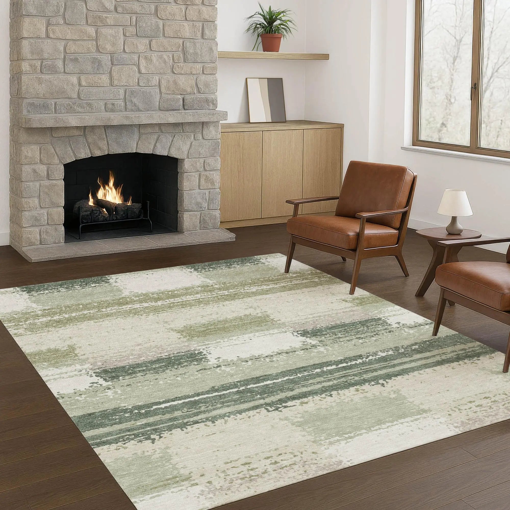 5' X 8' Green And Ivory Geometric Washable Indoor Outdoor Area Rug Homeroots Outdoor