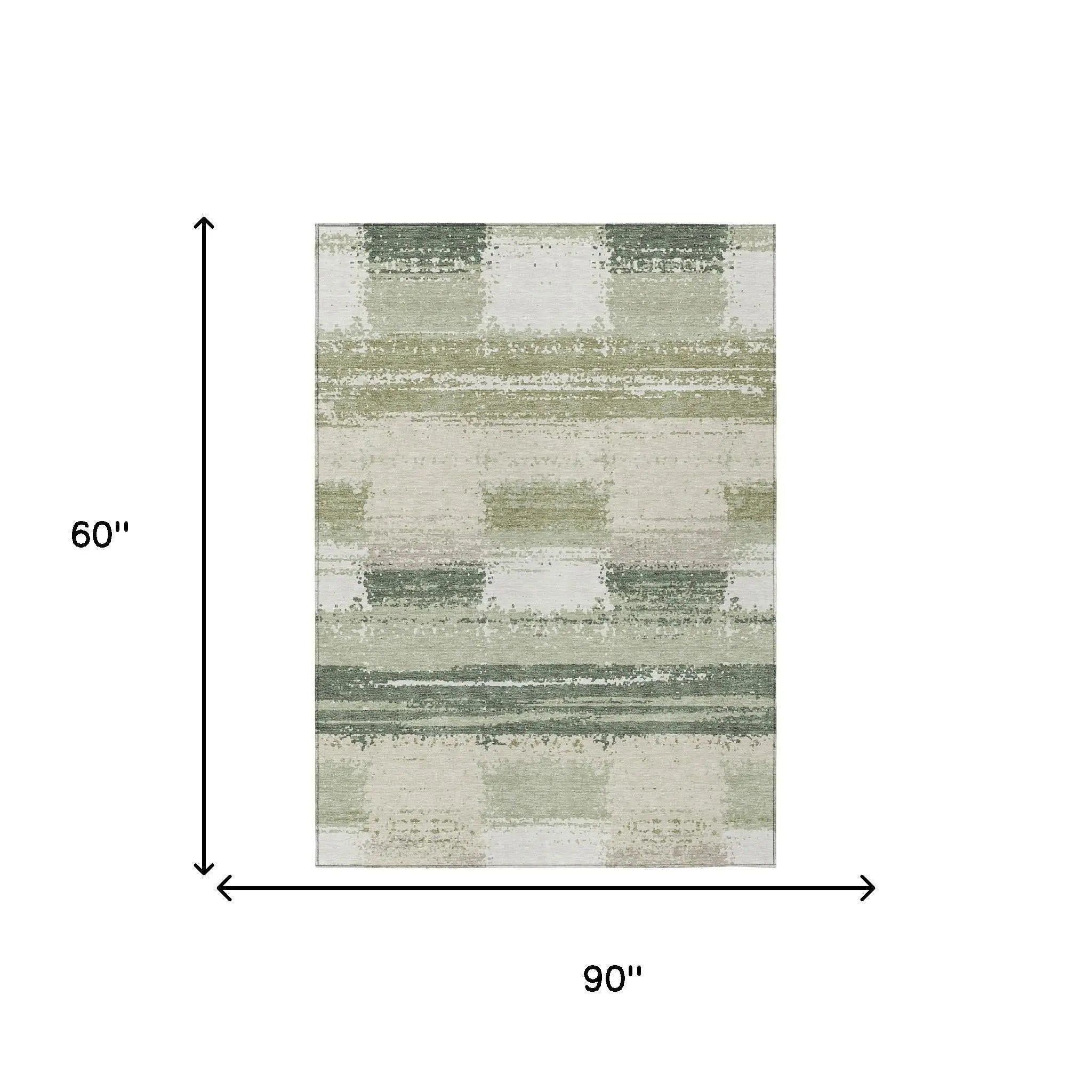 5' X 8' Green And Ivory Geometric Washable Indoor Outdoor Area Rug Homeroots Outdoor