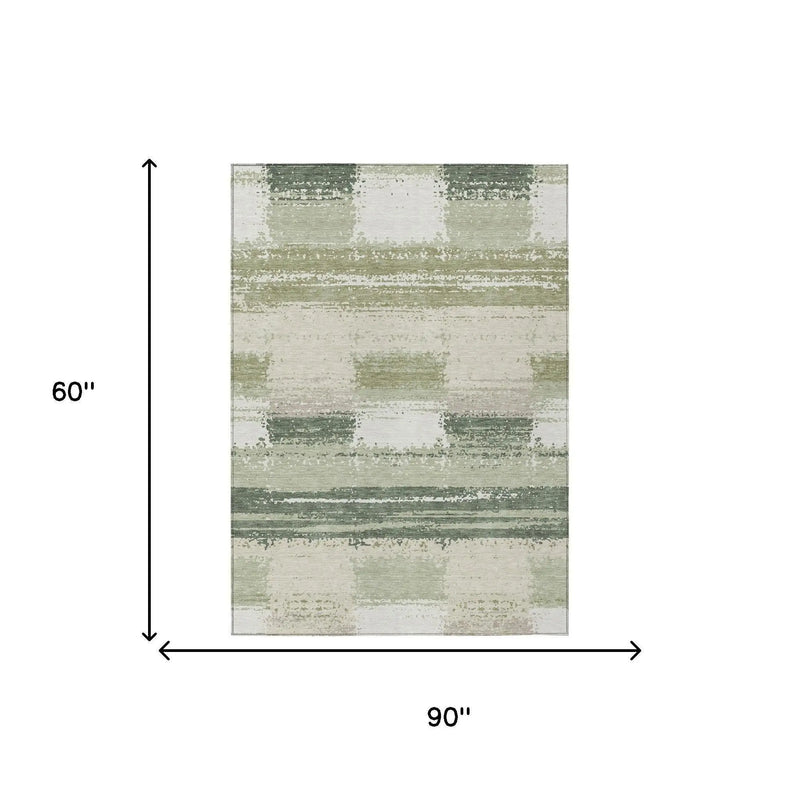 5' X 8' Green And Ivory Geometric Washable Indoor Outdoor Area Rug Homeroots Outdoor