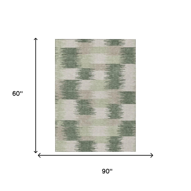 5' X 8' Green And Ivory Geometric Washable Indoor Outdoor Area Rug Homeroots Outdoor