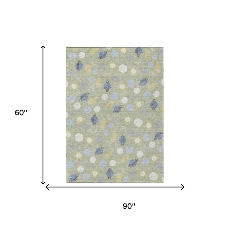 5' X 8' Green And Ivory Geometric Washable Indoor Outdoor Area Rug Homeroots Outdoor