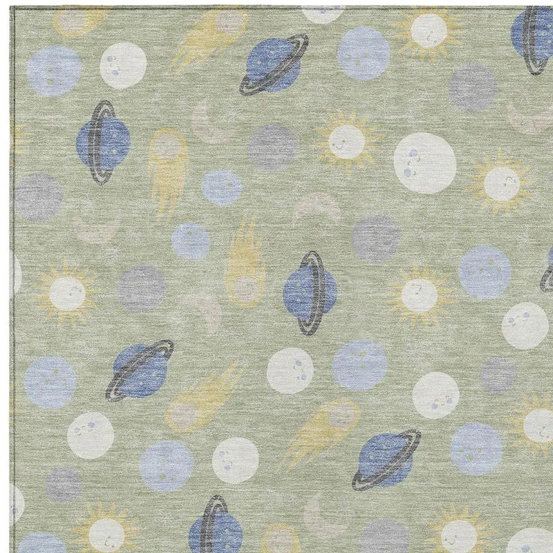 5' X 8' Green And Ivory Geometric Washable Indoor Outdoor Area Rug Homeroots Outdoor