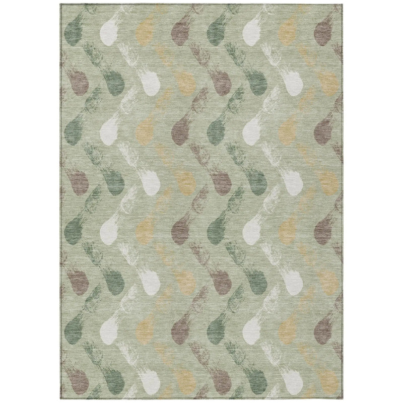 5' X 8' Green And Ivory Geometric Washable Indoor Outdoor Area Rug Homeroots Outdoor