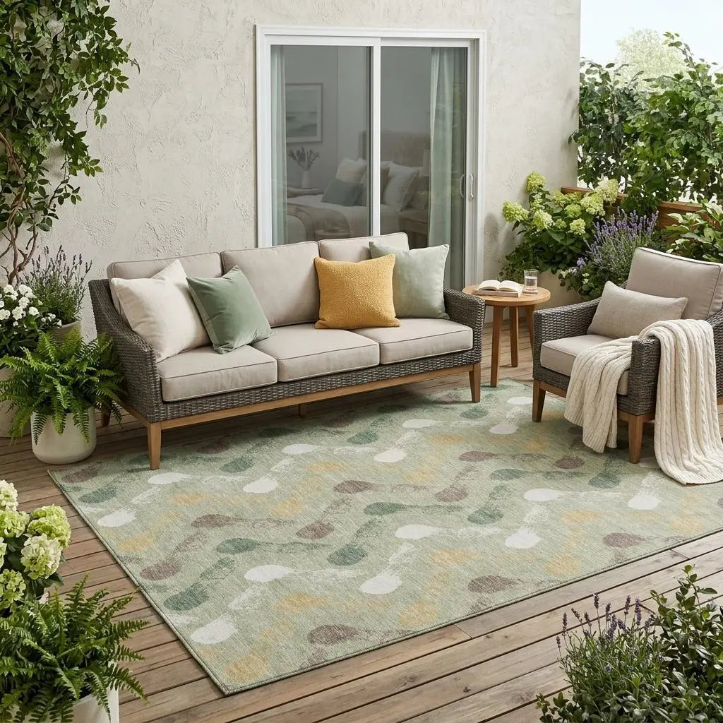 5' X 8' Green And Ivory Geometric Washable Indoor Outdoor Area Rug Homeroots Outdoor