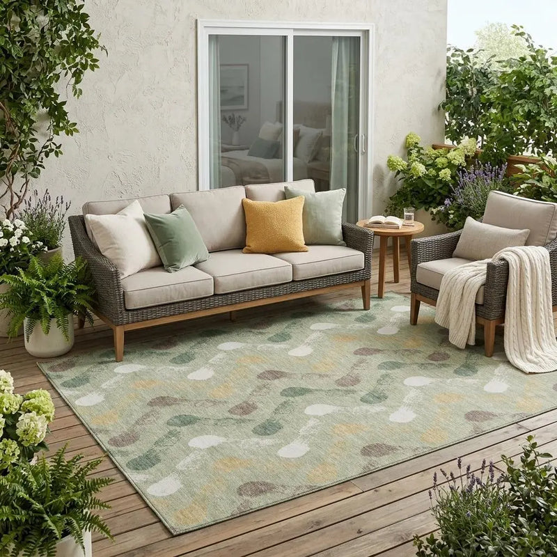 5' X 8' Green And Ivory Geometric Washable Indoor Outdoor Area Rug Homeroots Outdoor