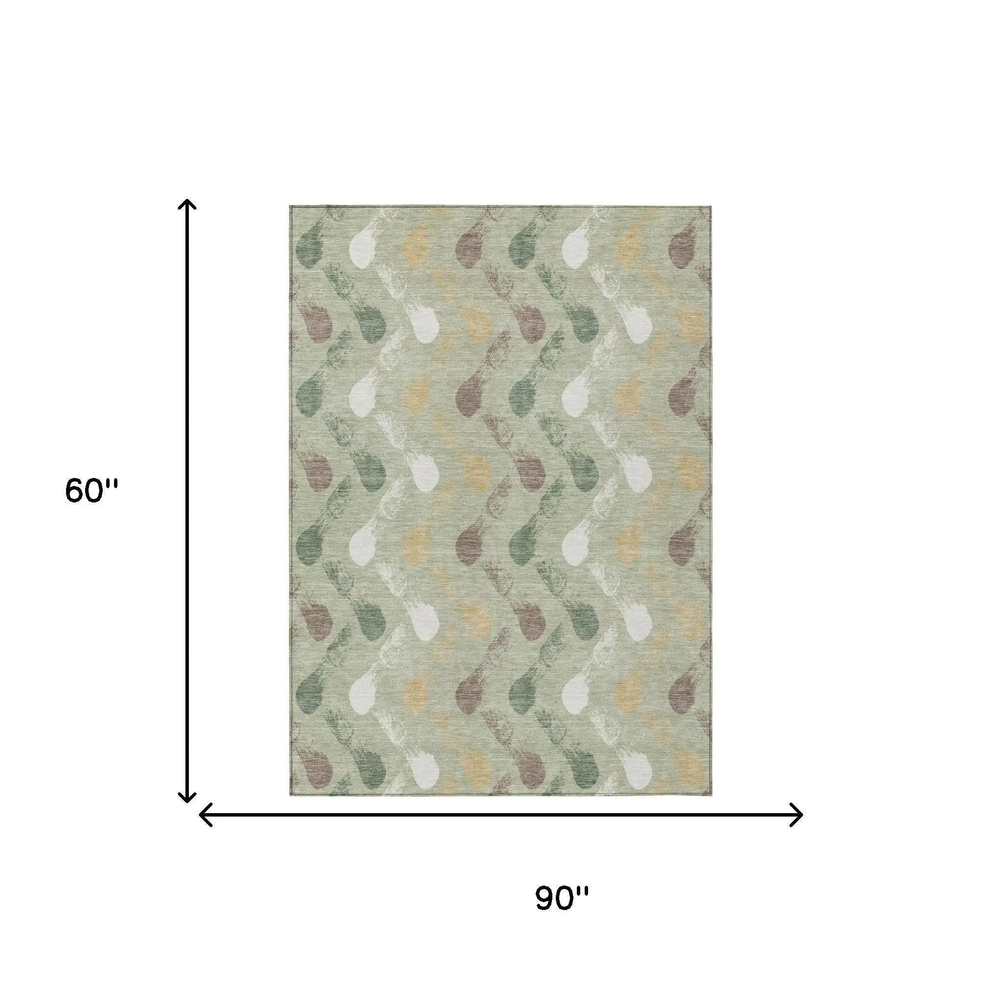 5' X 8' Green And Ivory Geometric Washable Indoor Outdoor Area Rug Homeroots Outdoor