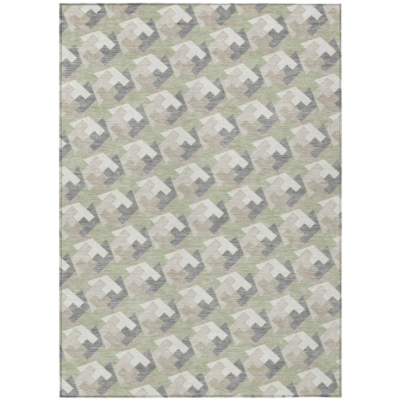 5' X 8' Green And Ivory Geometric Washable Indoor Outdoor Area Rug Homeroots Outdoor