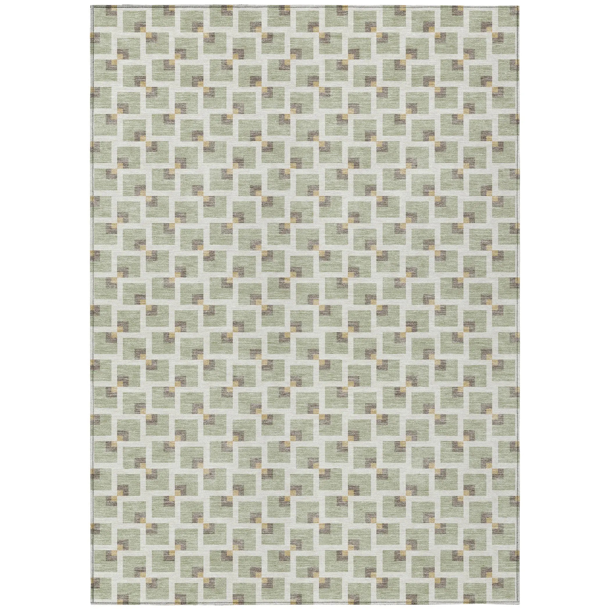 5' X 8' Green And Ivory Geometric Washable Indoor Outdoor Area Rug Homeroots Outdoor