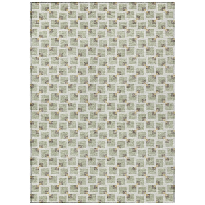 5' X 8' Green And Ivory Geometric Washable Indoor Outdoor Area Rug Homeroots Outdoor