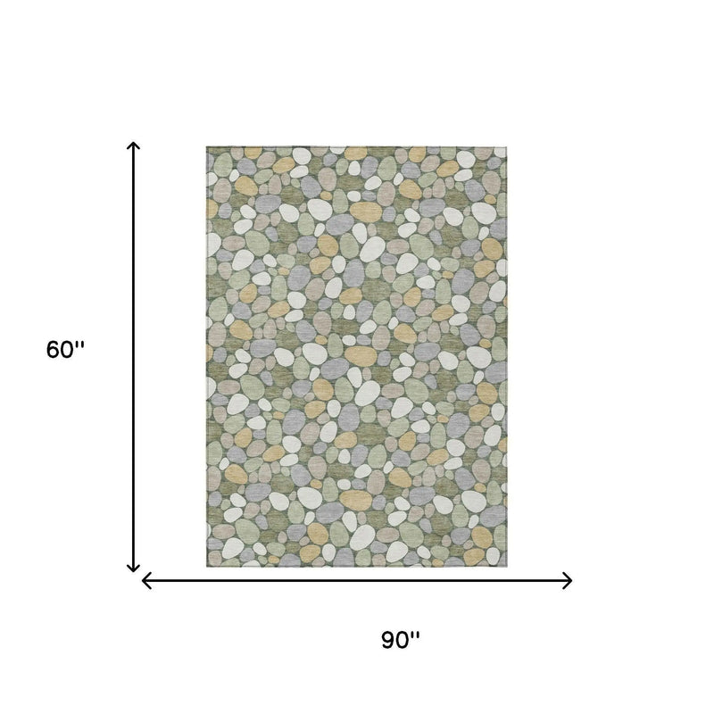 5' X 8' Green And Ivory Geometric Washable Indoor Outdoor Area Rug Homeroots Outdoor