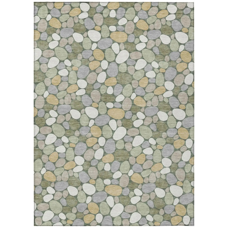 5' X 8' Green And Ivory Geometric Washable Indoor Outdoor Area Rug Homeroots Outdoor