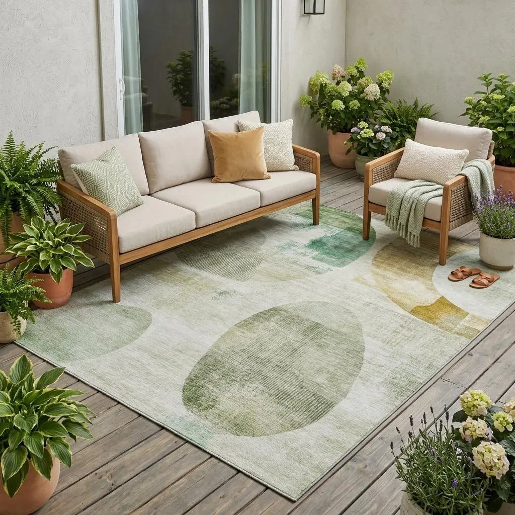 5' X 8' Green And Ivory Geometric Washable Indoor Outdoor Area Rug Homeroots Outdoor