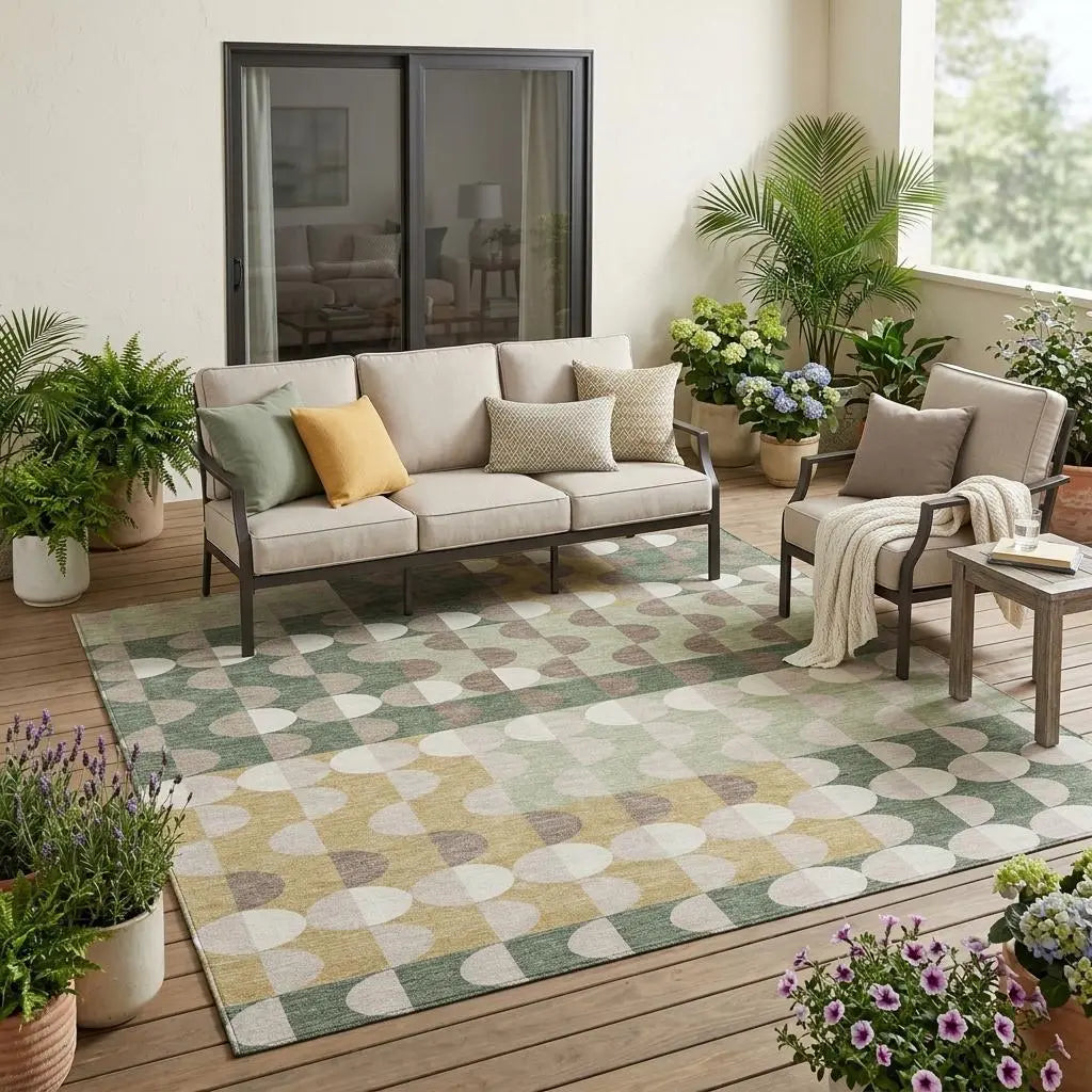 5' X 8' Green And Ivory Geometric Washable Indoor Outdoor Area Rug Homeroots Outdoor