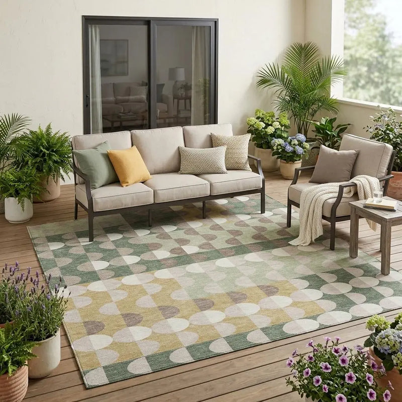 5' X 8' Green And Ivory Geometric Washable Indoor Outdoor Area Rug Homeroots Outdoor