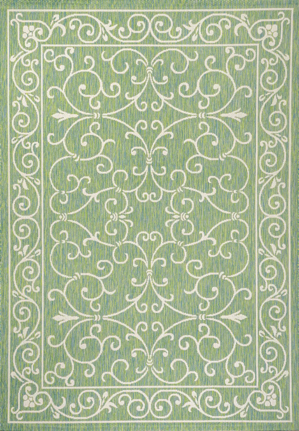 5' X 8' Green And Ivory Medallion Indoor Outdoor Area Rug Homeroots Outdoor