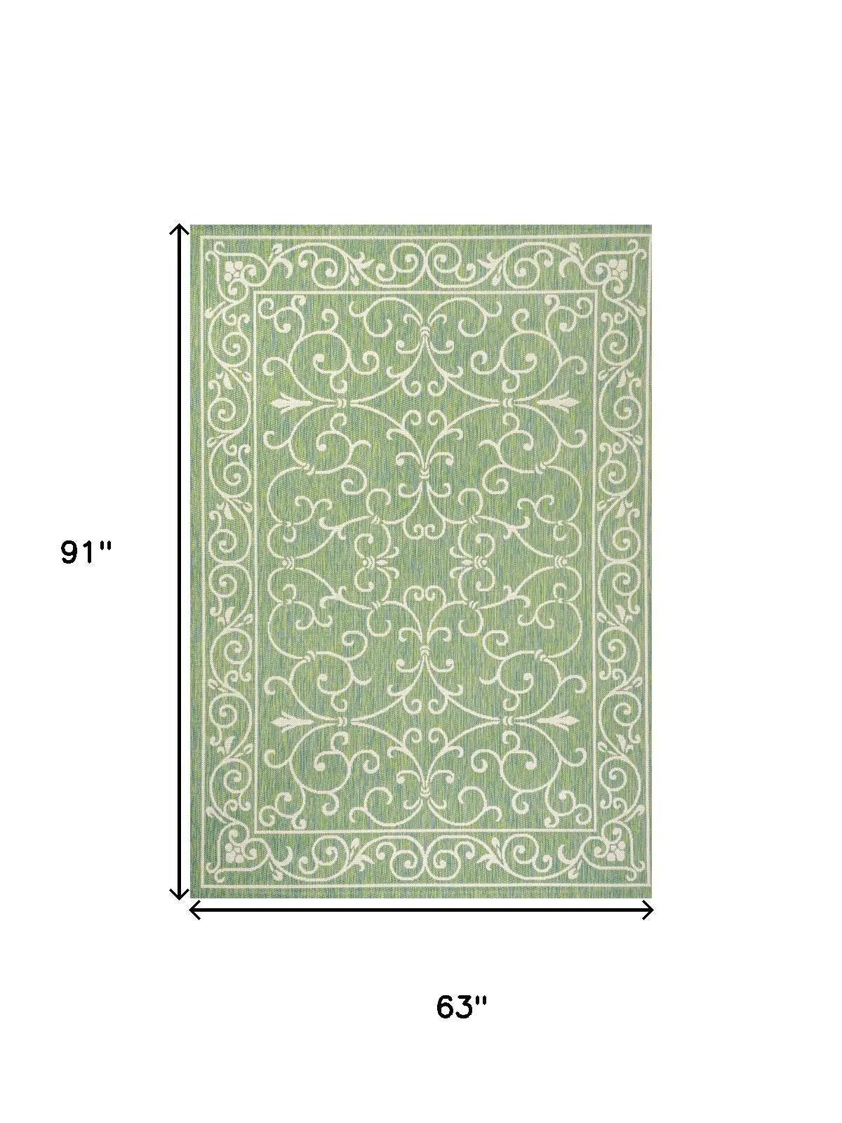 5' X 8' Green And Ivory Medallion Indoor Outdoor Area Rug Homeroots Outdoor